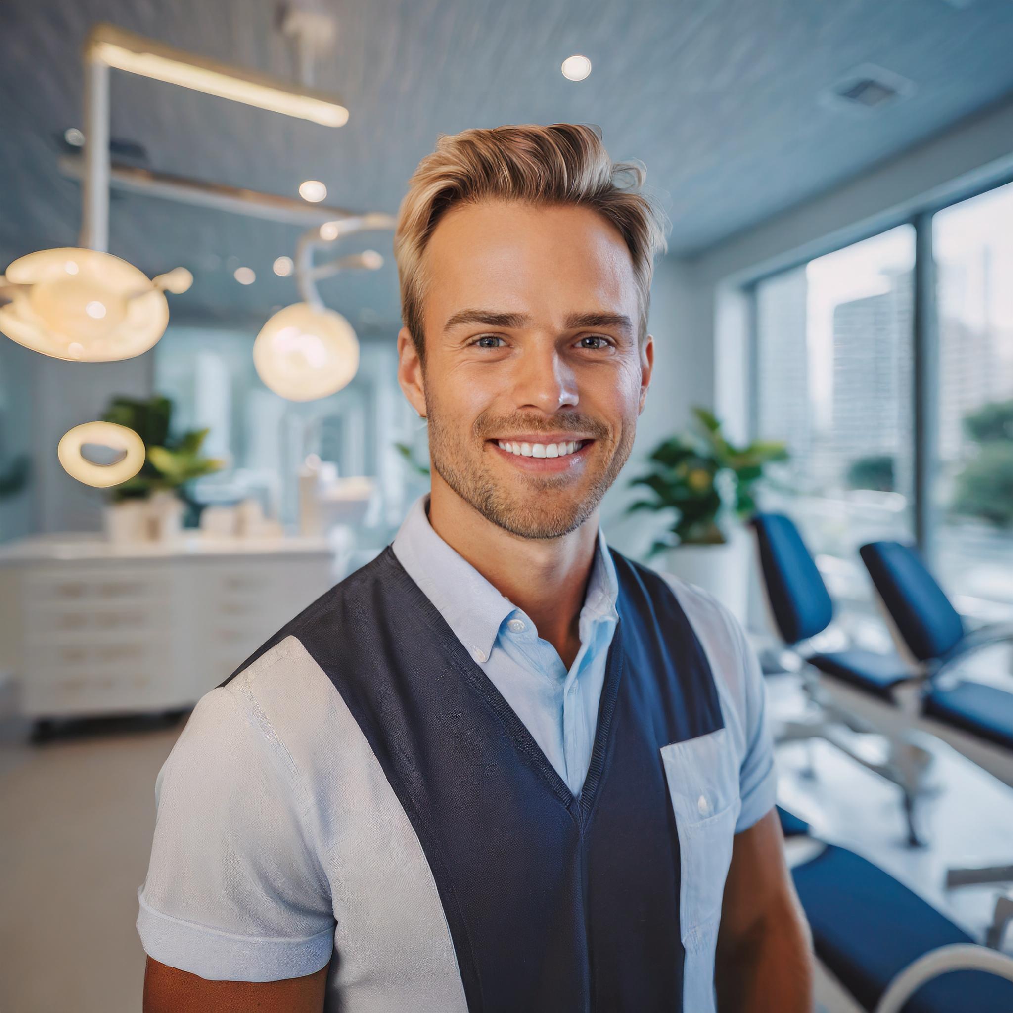 Männliches Teammitglied mit herzlichem Lächeln und professionellem Auftreten